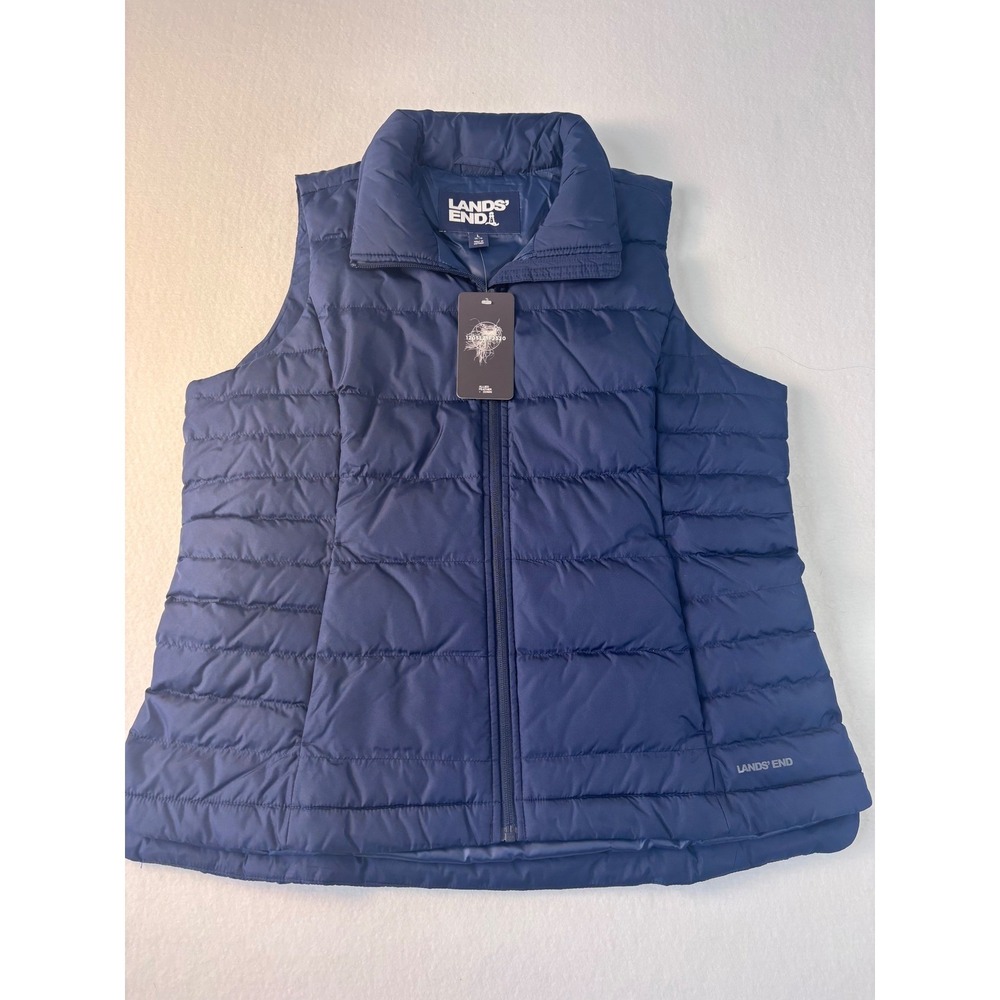 Lands End Women Navy Blue Puffer Vest Insulated‎ Zip Front Collared Small NWT - Picture 2 of 10